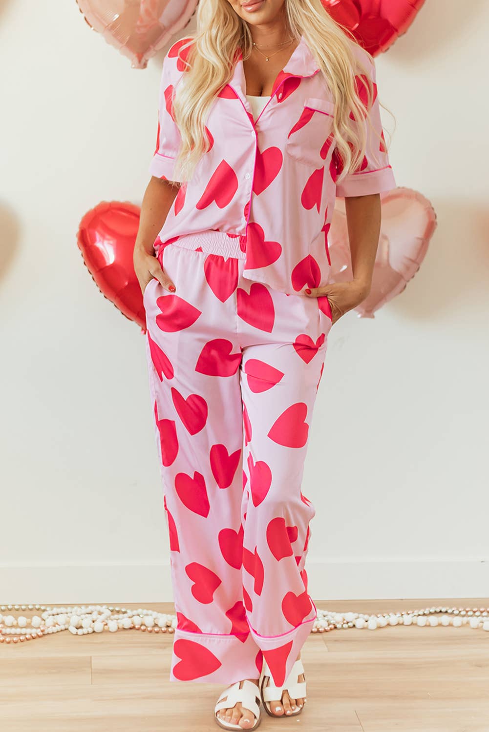 Heart Valentines Pajamas Set- Pink