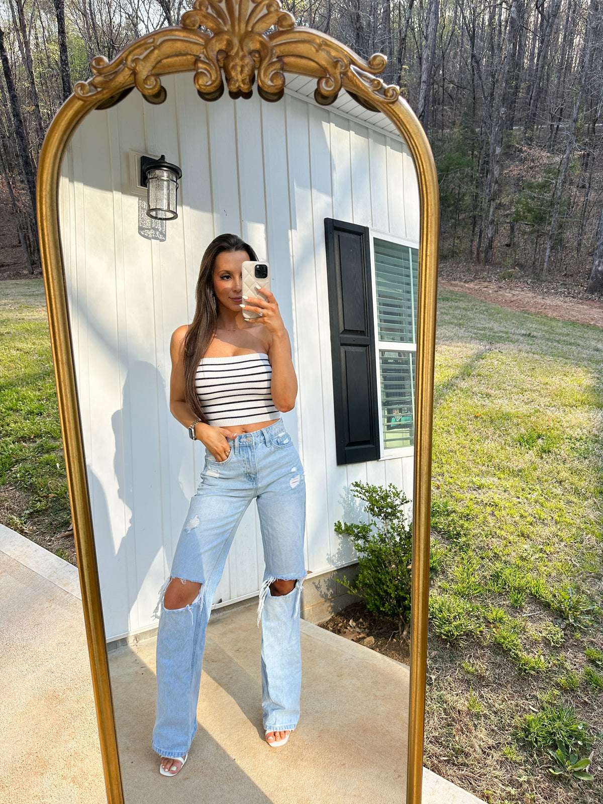 Striped Tube Top Sweater- Ivory/ Black