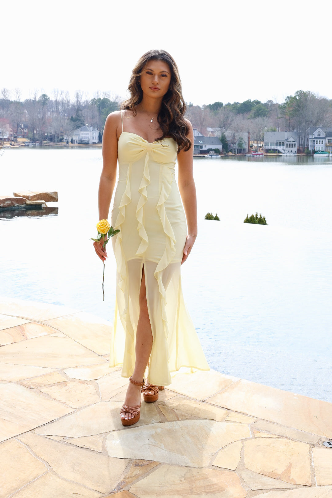 Sweetheart Neckline Maxi Dress- Lemon