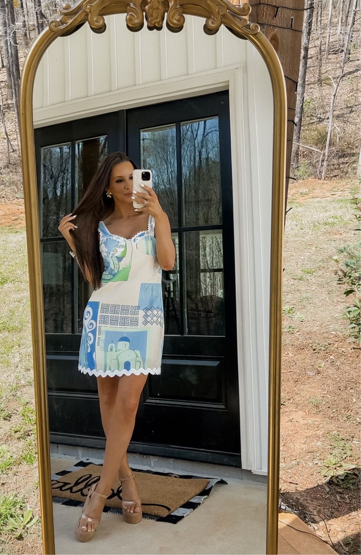 Aphrodite Mini Dress- Blue/ Cream
