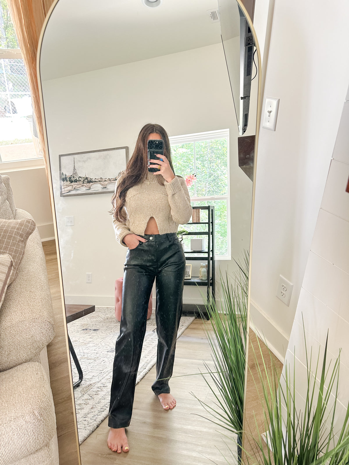 Vegan Leather Straight Leg Pants