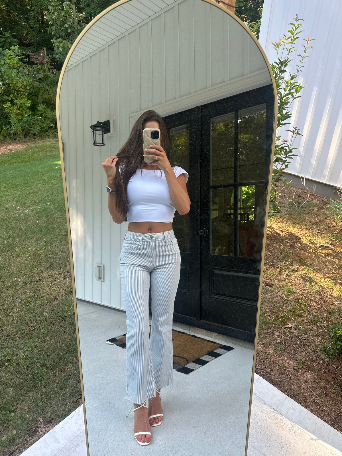 Flare Jeans- Navy/White Stripes