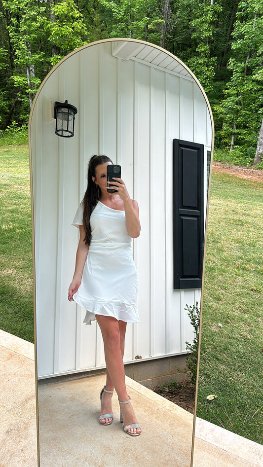 Short Sleeve Flutter Dress- Off White