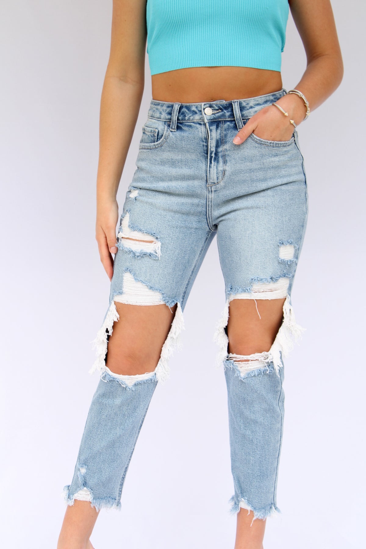 Cello High Rise Distressed Jeans