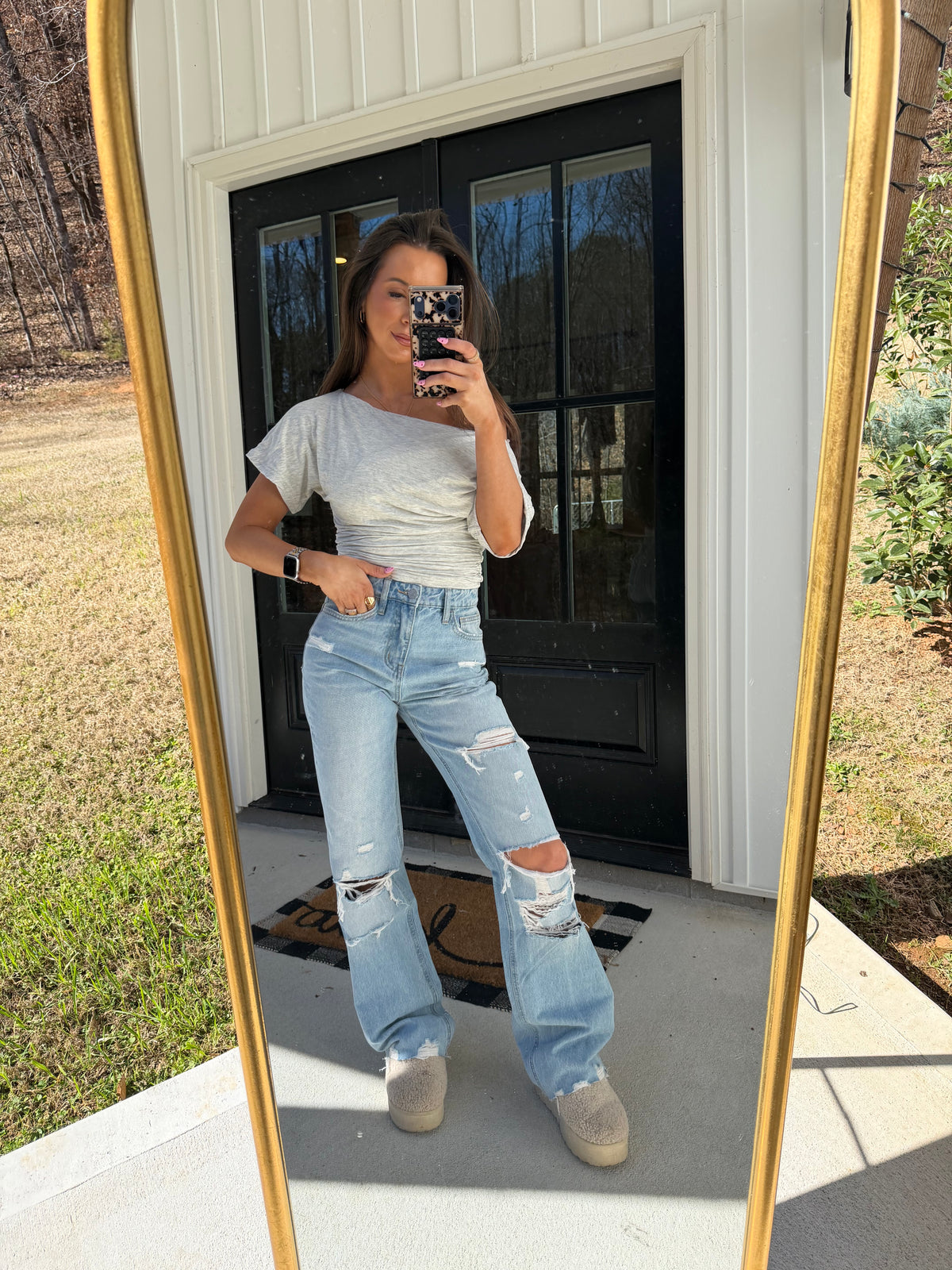 90’s High Rise Distressed Flares