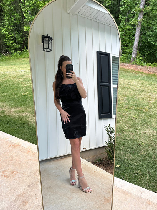Cami Dress with Flower Appliqué- Black