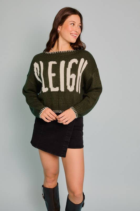 Sleigh Sweater Crop Top- Green